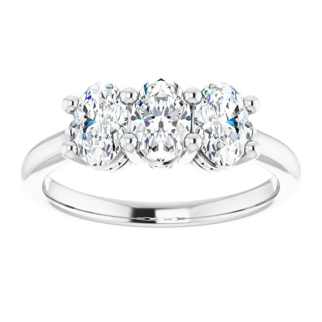 0.63 ct. Oval Cut Diamond 3 Stone Milgrain Accent Wedding Band