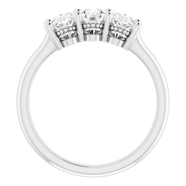 0.63 ct. Oval Cut Diamond 3 Stone Milgrain Accent Wedding Band