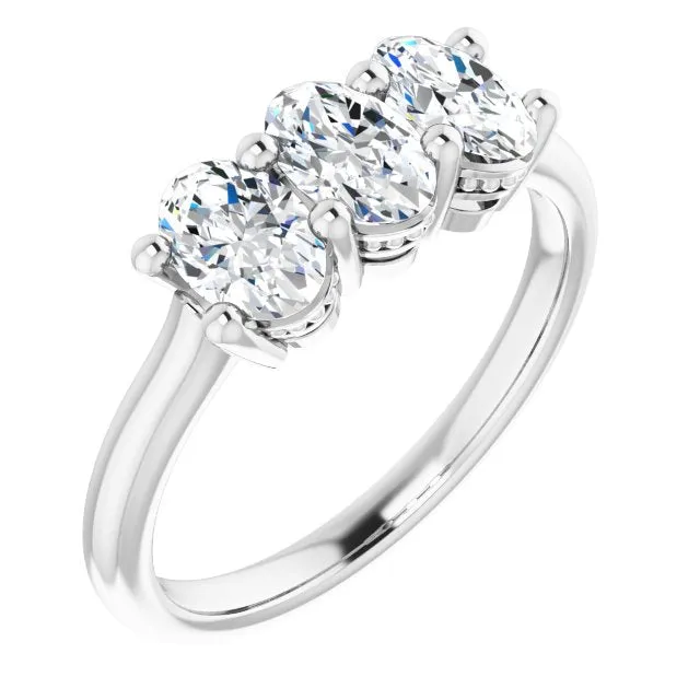 0.63 ct. Oval Cut Diamond 3 Stone Milgrain Accent Wedding Band