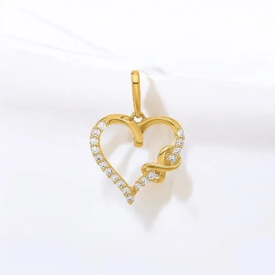 10k Yellow Gold Clear CZ Heart with Infinity Pendant