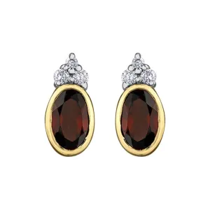10K Yellow Gold Garnet and Diamond Flower Earrings