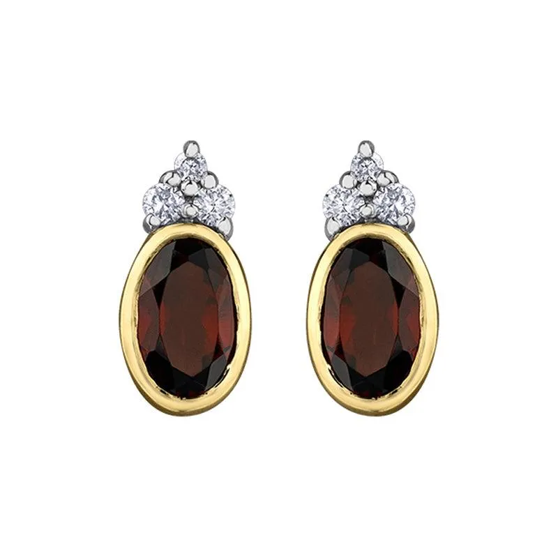 10K Yellow Gold Garnet and Diamond Flower Earrings