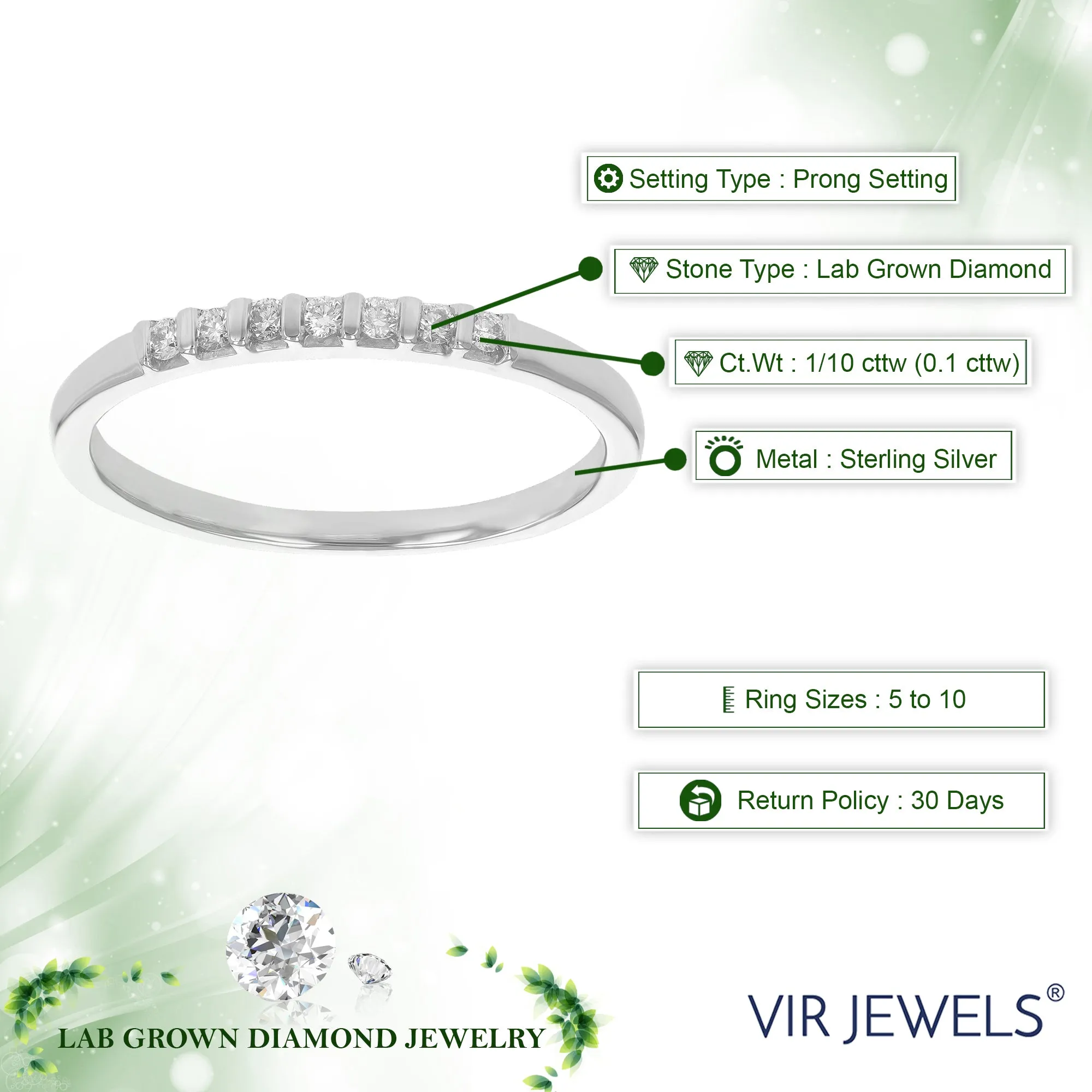 1/10 cttw Lab Grown Seven Diamond Wedding Band in Sterling Silver