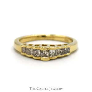 1/2cttw 7 Princess Cut Diamond Band in 14k Yellow Gold Graduated Step Mounting