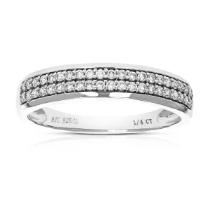 1/4 cttw Lab Grown Diamond Two Row Wedding Band Sterling Silver