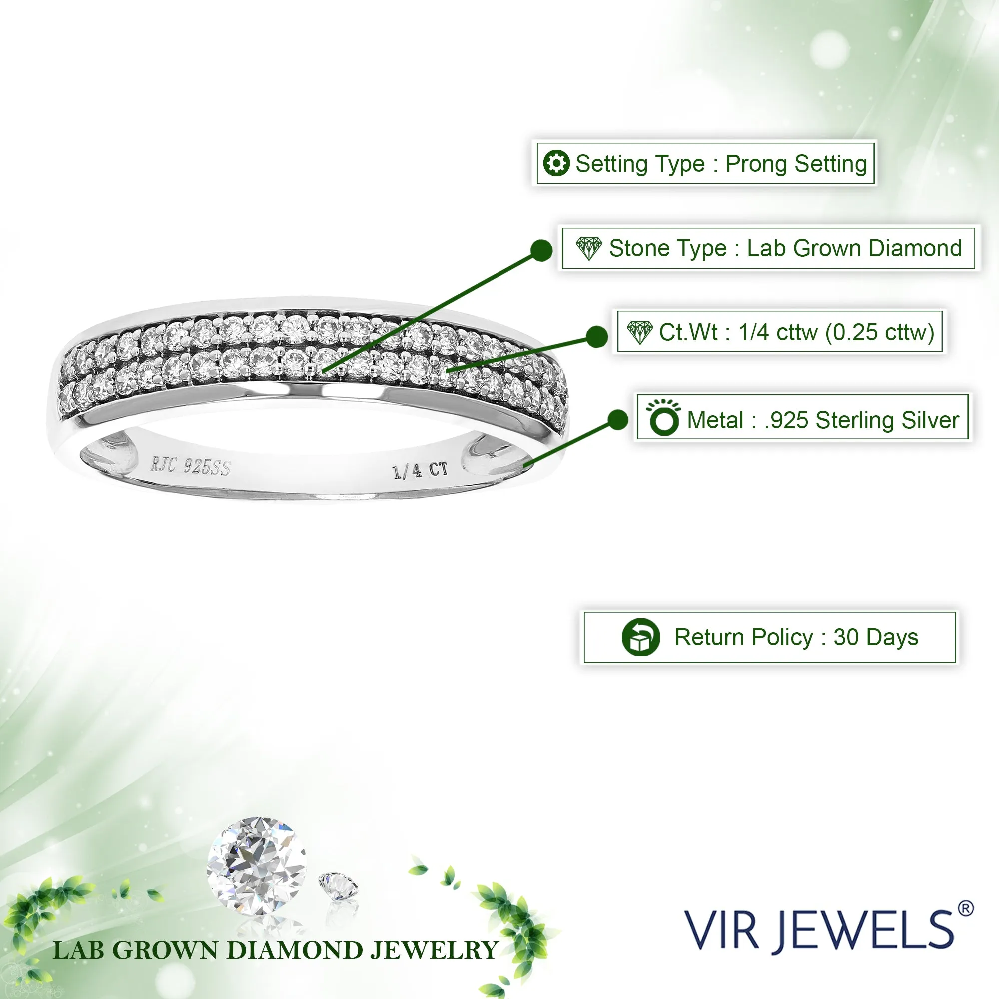 1/4 cttw Lab Grown Diamond Two Row Wedding Band Sterling Silver
