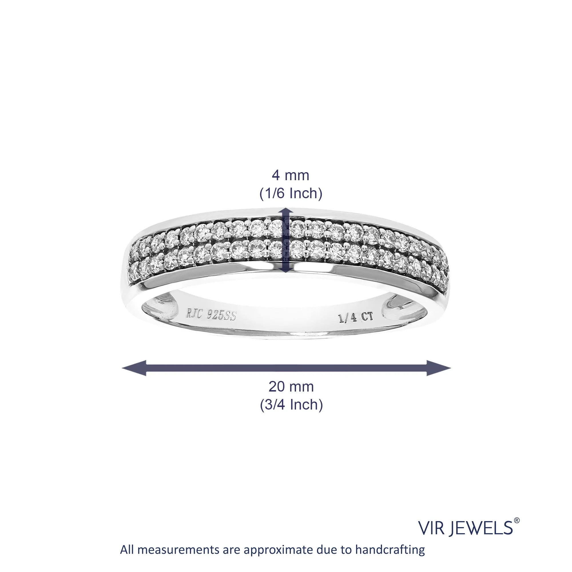 1/4 cttw Lab Grown Diamond Two Row Wedding Band Sterling Silver