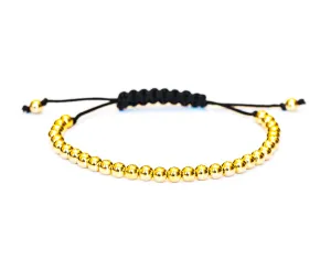 14k Gold Bead Bracelet with Adjustable Black Cord  - Men and Women's Bracelet - 4mm