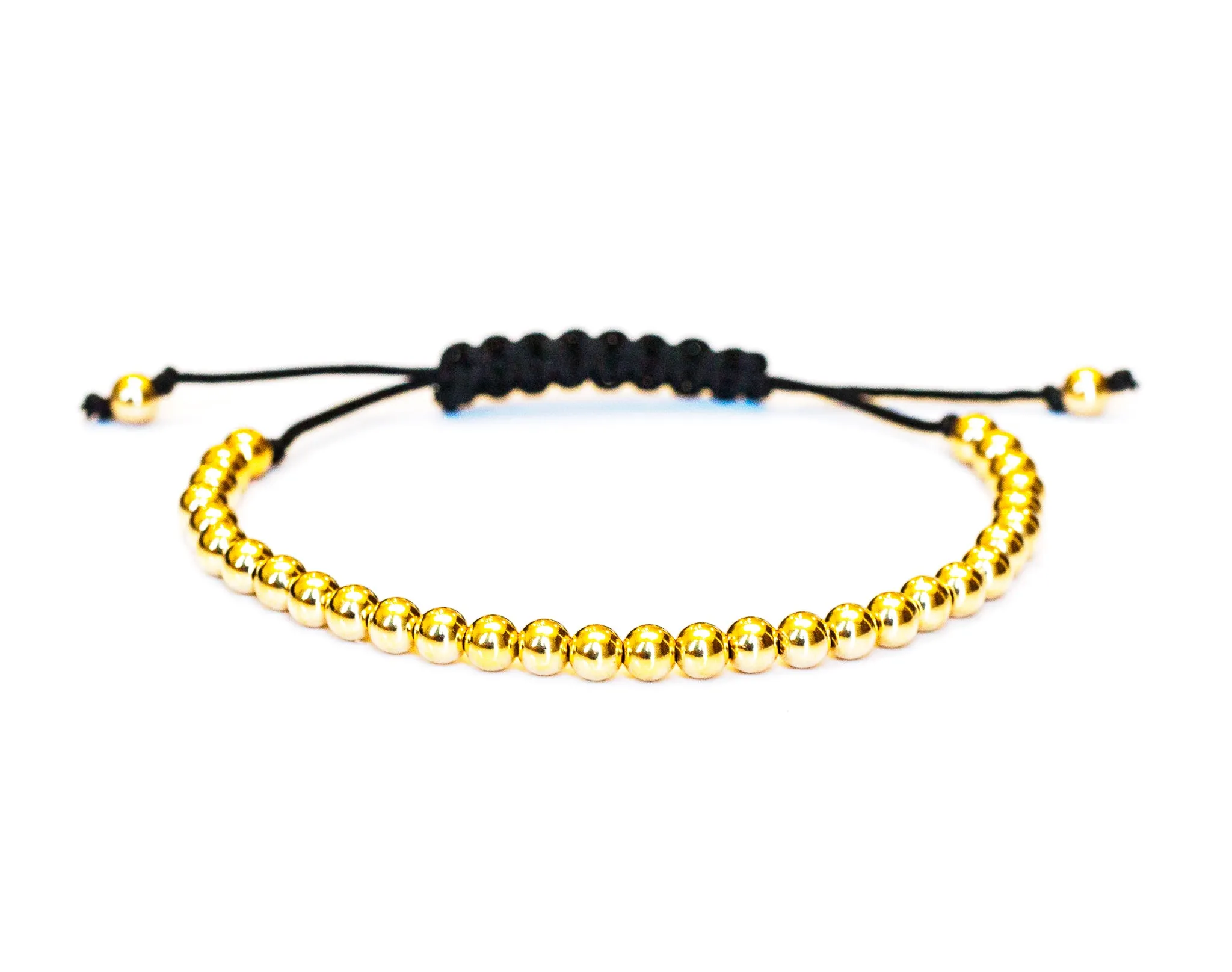 14k Gold Bead Bracelet with Adjustable Black Cord  - Men and Women's Bracelet - 4mm