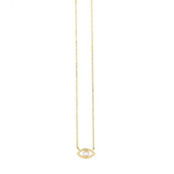 14k Gold Pearl Evil Eye 18" Necklace