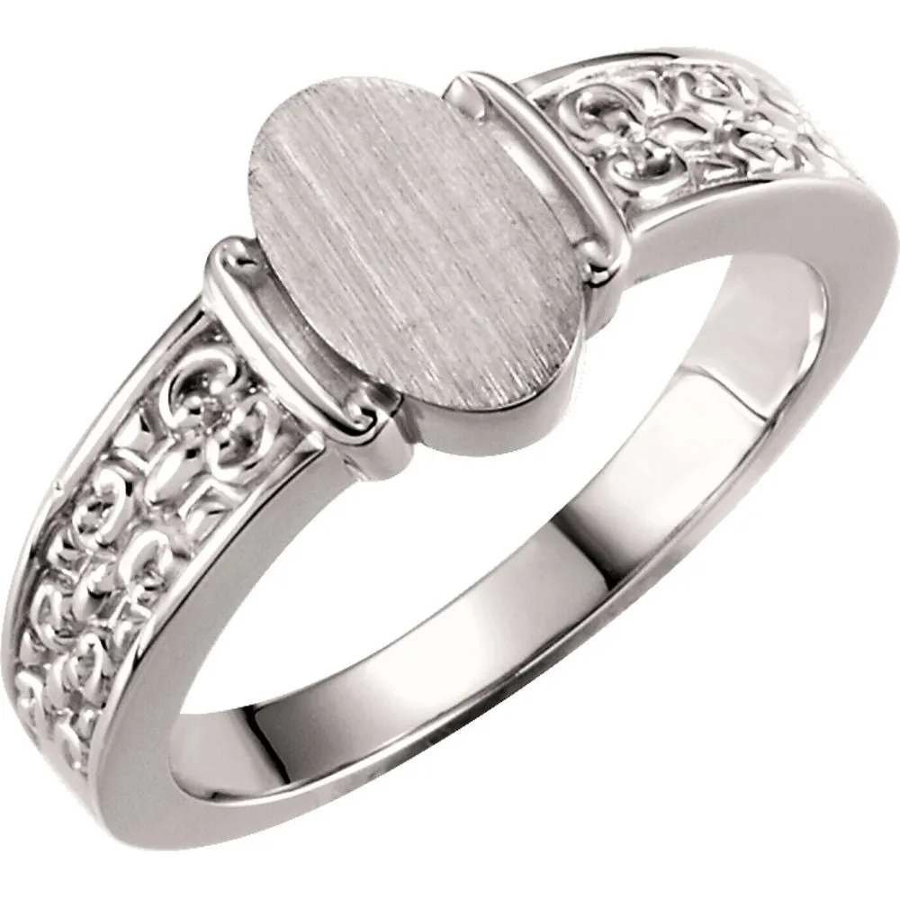 14k White Gold Ladies' Signet Ring, Size 7
