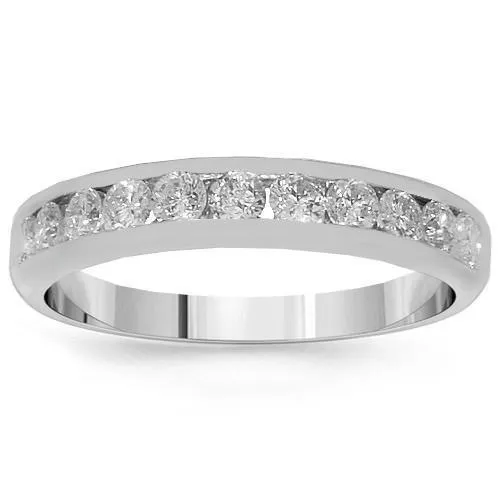 14K White Solid Gold Womens Diamond Wedding Ring Band 0.59 Ctw