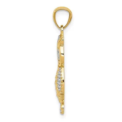 14K Yellow Gold And White Rhodium Textured Owl Pendant
