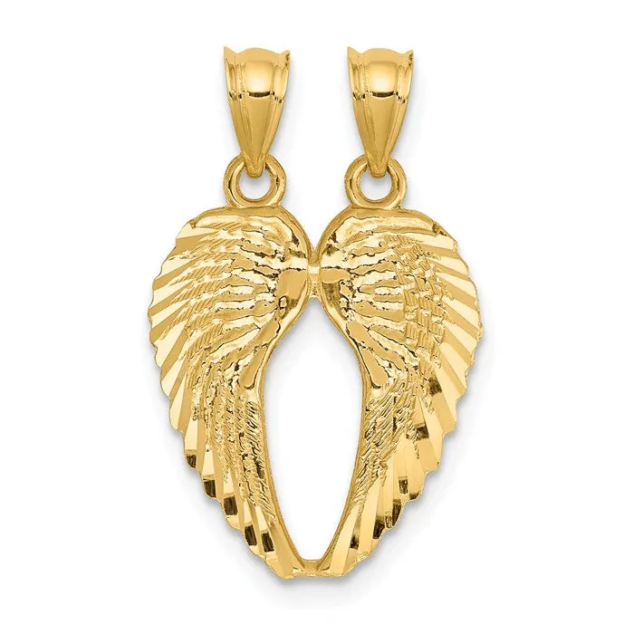 14k Yellow Gold Break Apart Diamond-Cut Angel Wings Pendant
