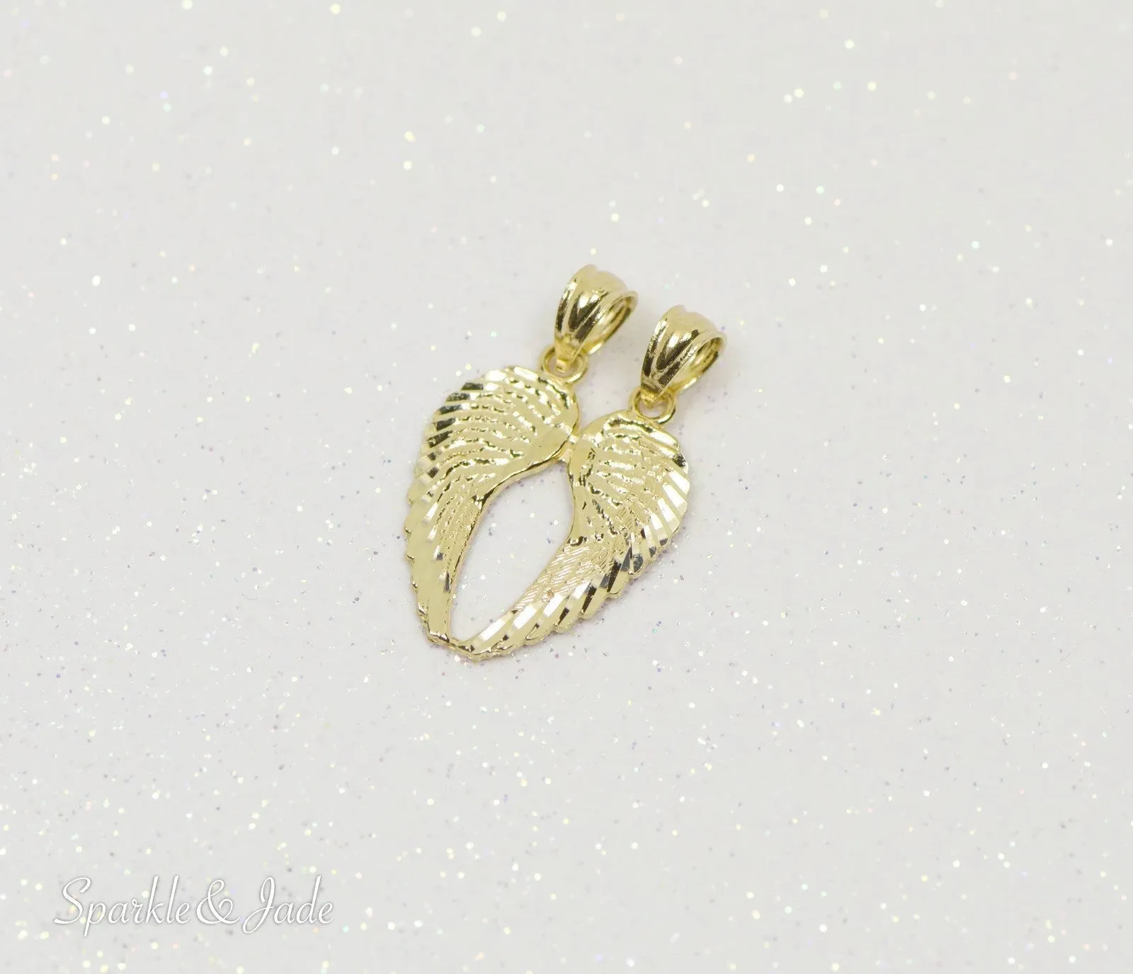 14k Yellow Gold Break Apart Diamond-Cut Angel Wings Pendant