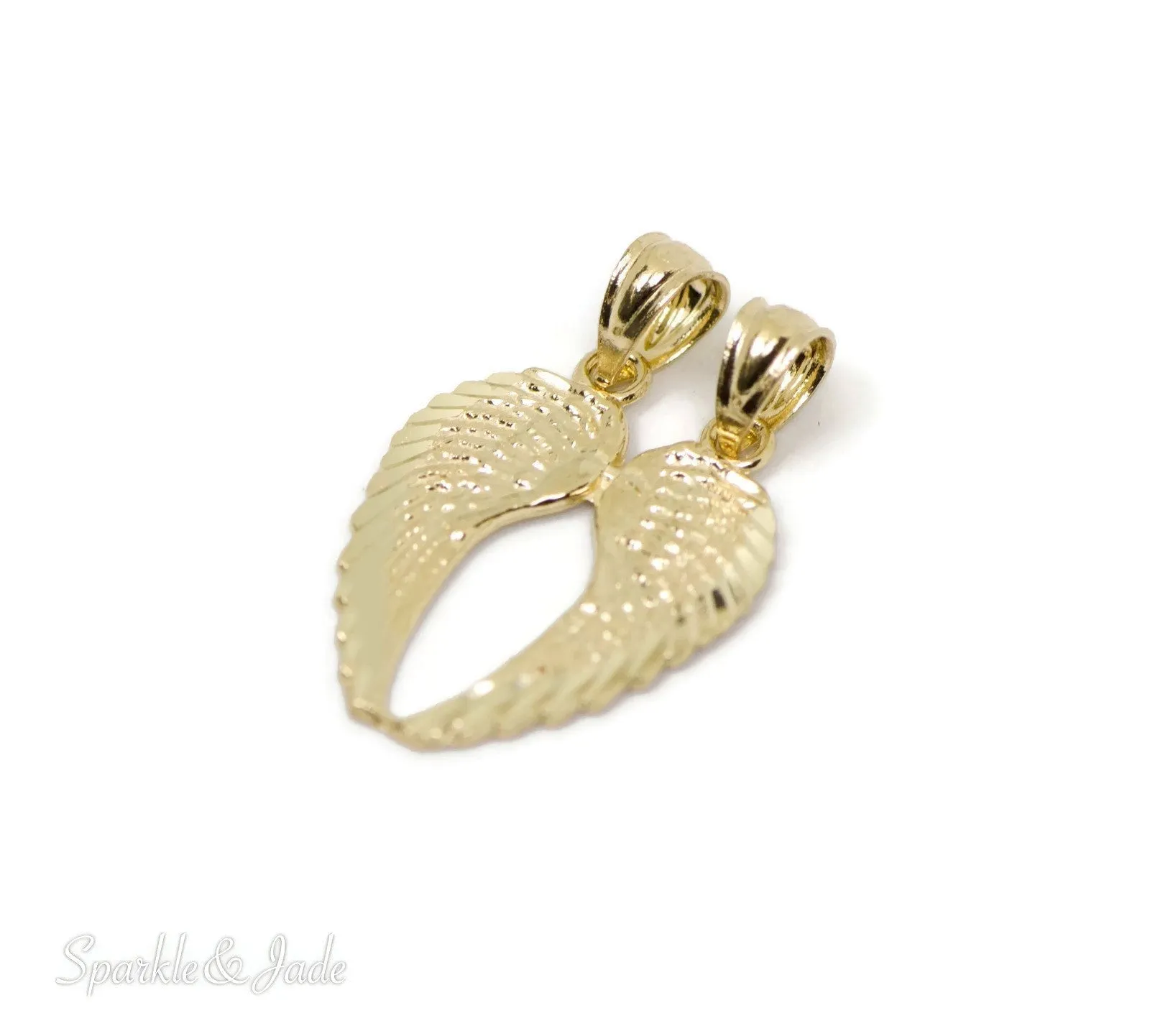 14k Yellow Gold Break Apart Diamond-Cut Angel Wings Pendant