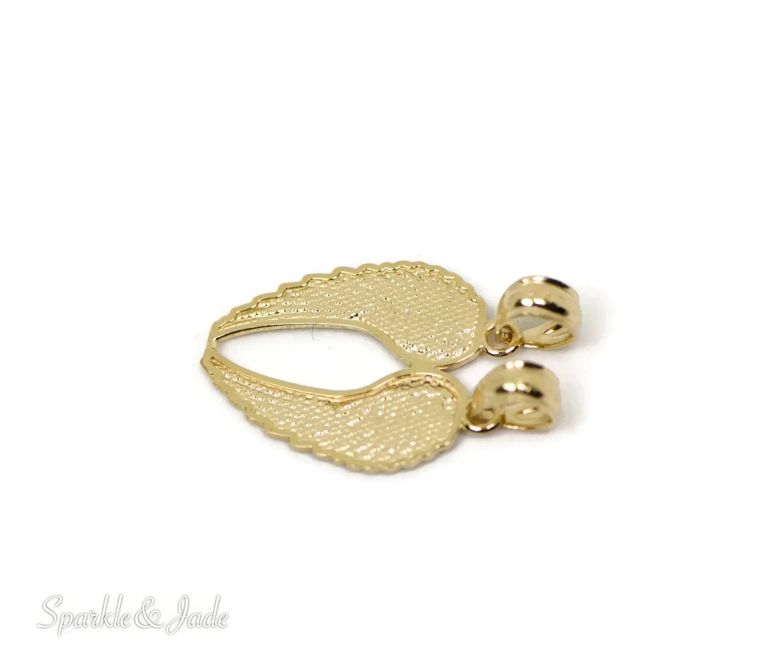14k Yellow Gold Break Apart Diamond-Cut Angel Wings Pendant