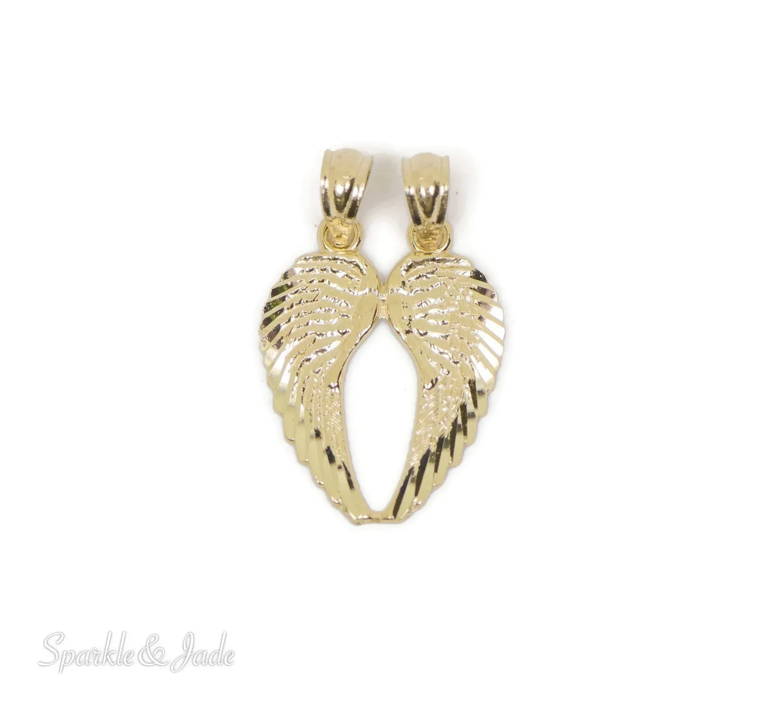 14k Yellow Gold Break Apart Diamond-Cut Angel Wings Pendant