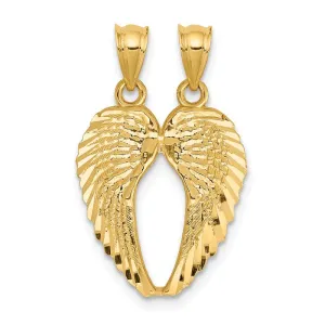 14k Yellow Gold Break Apart Diamond-Cut Angel Wings Pendant