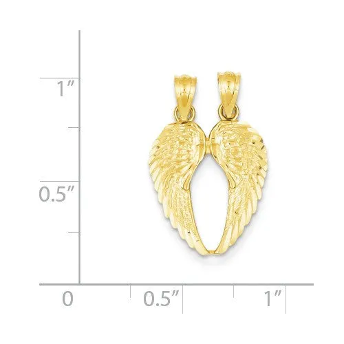 14k Yellow Gold Break Apart Diamond-Cut Angel Wings Pendant