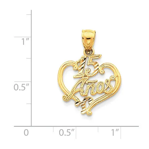 14k Yellow Gold Dia. Cut 15 Anos Quinceanera Pendant