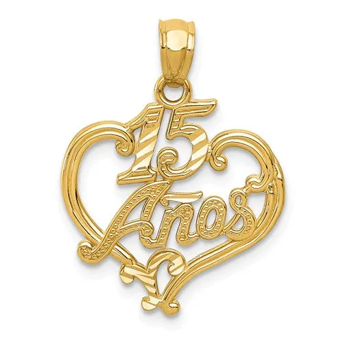 14k Yellow Gold Dia. Cut 15 Anos Quinceanera Pendant