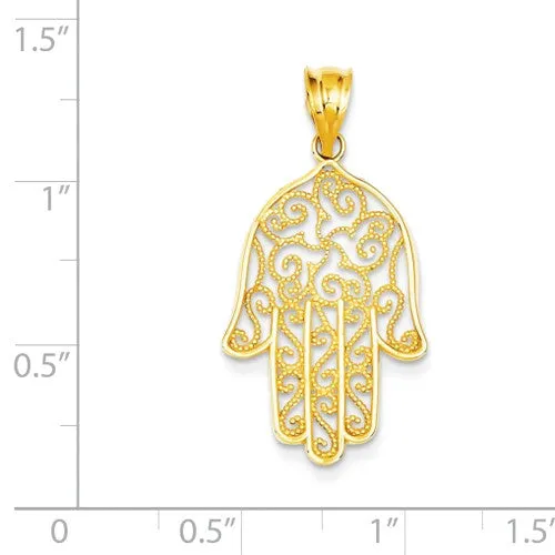 14k Yellow Gold Filigree Hamsa Hand of God Pendant