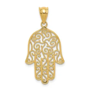 14k Yellow Gold Filigree Hamsa Hand of God Pendant