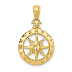 14k Yellow Gold Polished Finish 18.7mm Compass Pendant