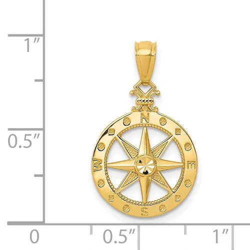 14k Yellow Gold Polished Finish 18.7mm Compass Pendant