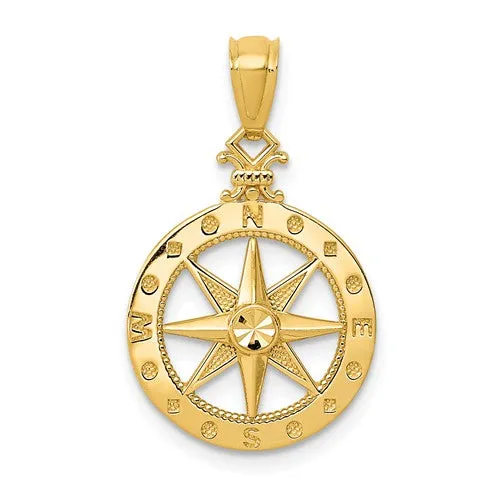 14k Yellow Gold Polished Finish 18.7mm Compass Pendant
