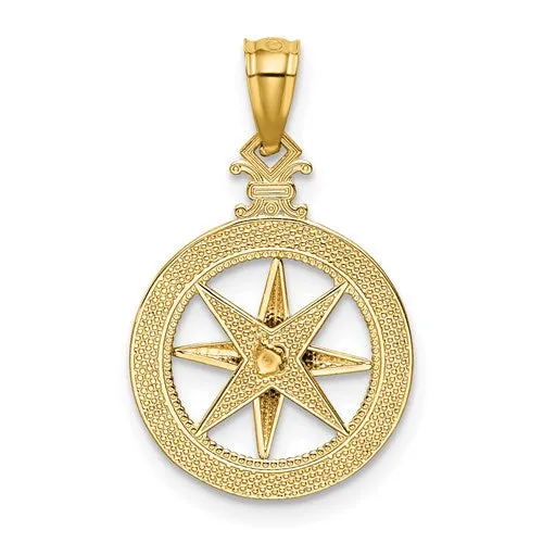 14k Yellow Gold Polished Finish 18.7mm Compass Pendant