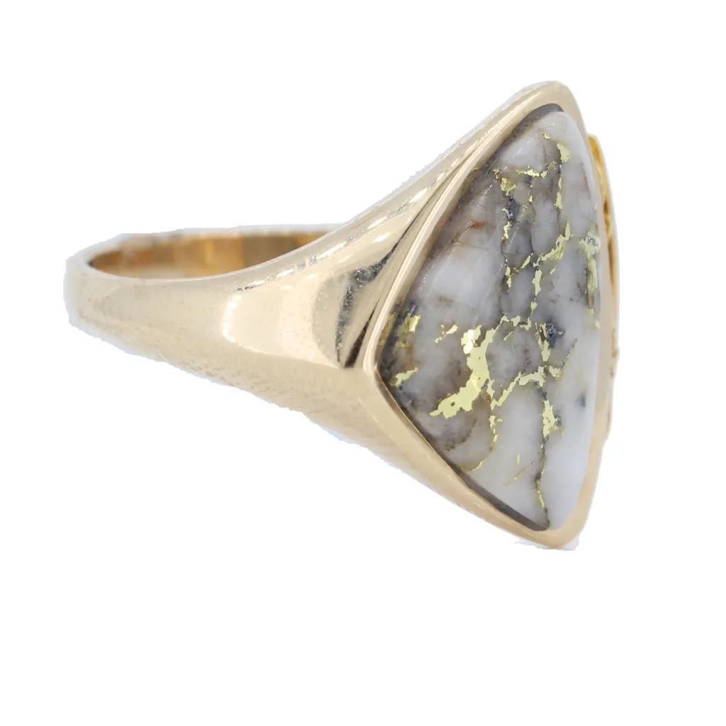 14K Yellow Gold Quartz & Gold Nugget Triangular Ring