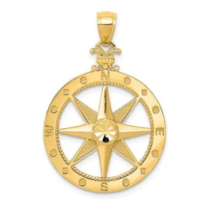 14k Yellow Gold Satin Finish 28.55mm Compass Pendant