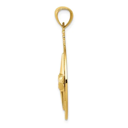 14k Yellow Gold Satin Finish 28.55mm Compass Pendant