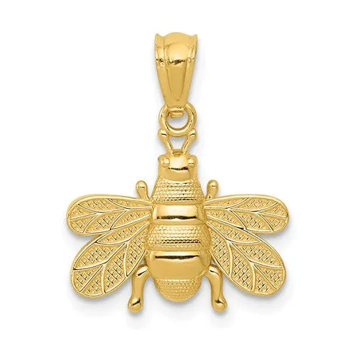 14k Yellow Gold Solid Bee Pendant