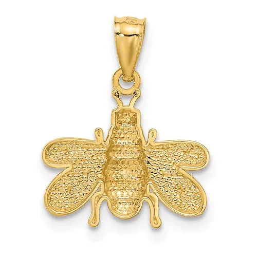 14k Yellow Gold Solid Bee Pendant