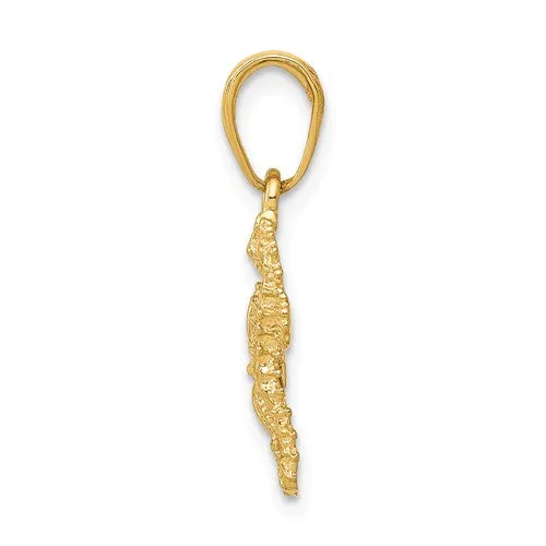 14k Yellow Gold Solid Seahorse and Starfish Pendant