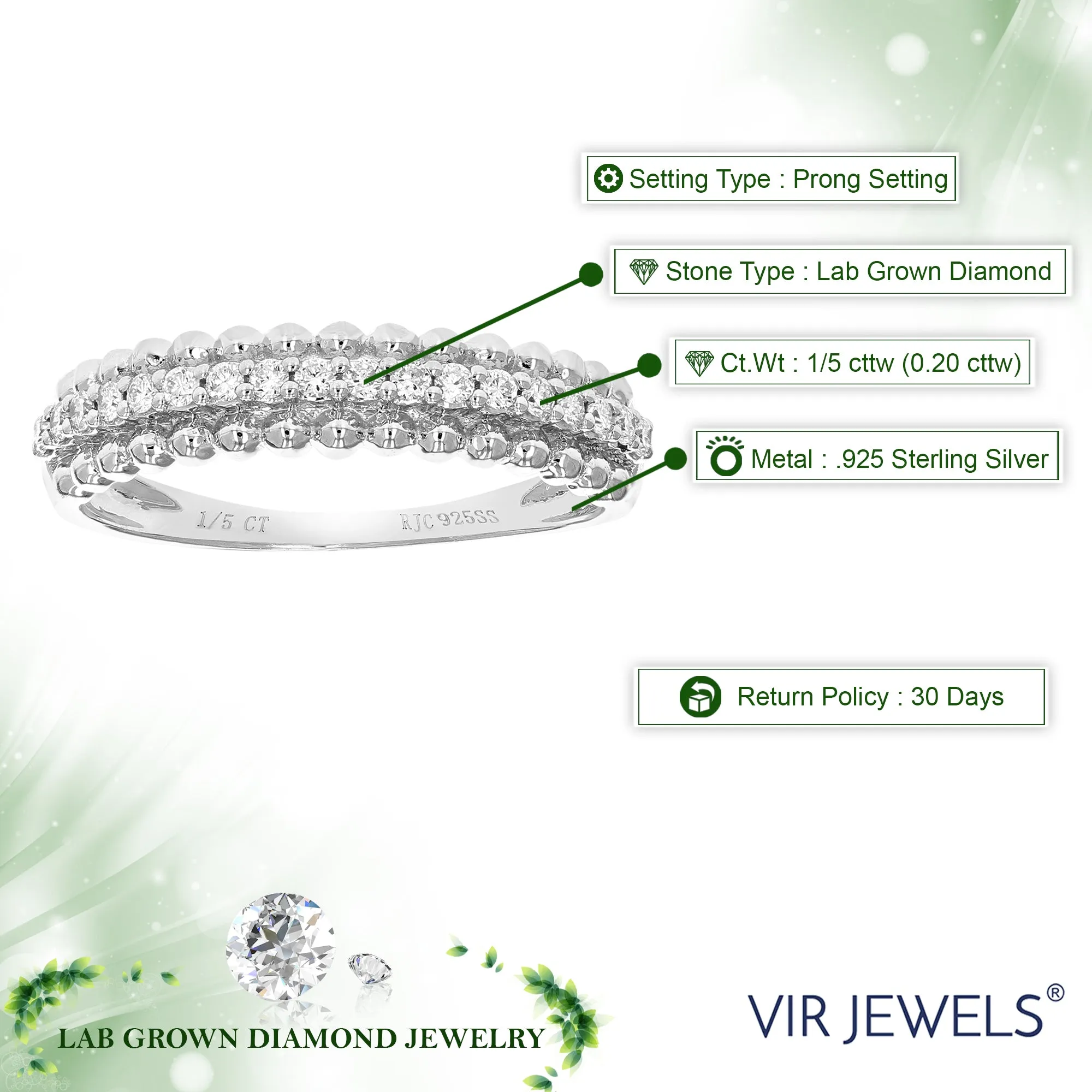 1/5 cttw Lab Grown Diamond Classic Wedding Band in Sterling Silver