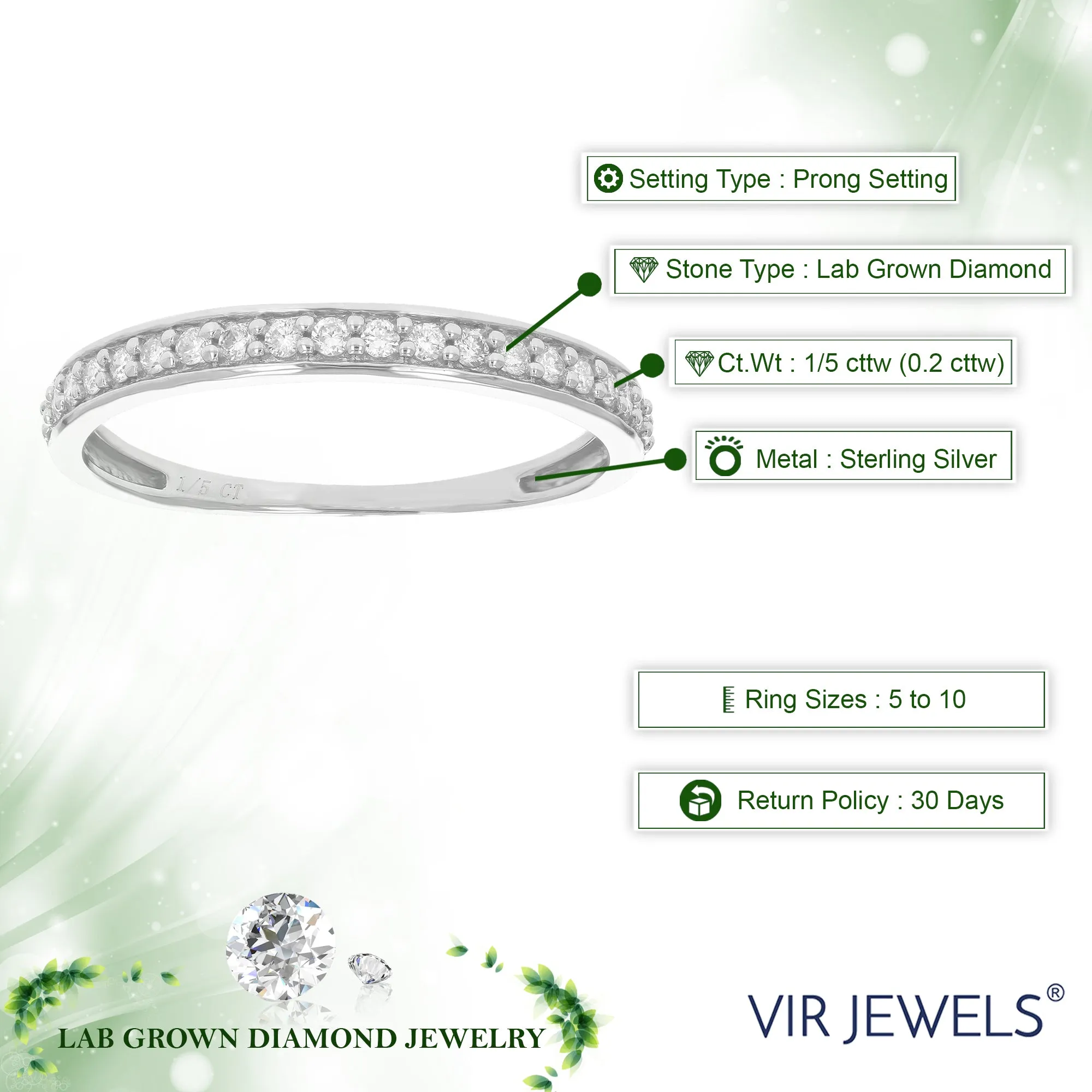 1/5 cttw Lab Grown Diamond Petite Wedding Band in Sterling Silver