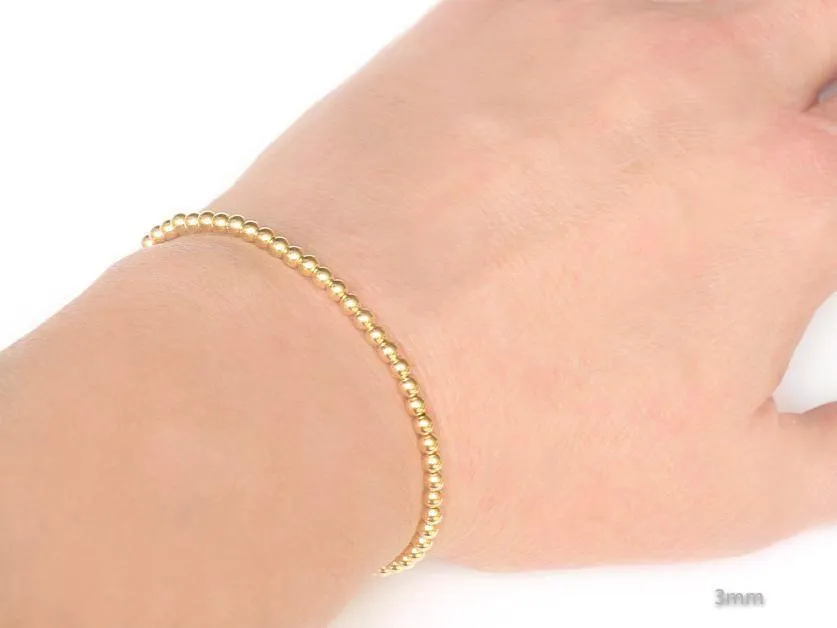 18k Gold Ball Bead Stretch Bracelets, 3mm - 6mm, Men and Women's Bracelet