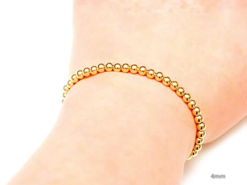 18k Gold Ball Bead Stretch Bracelets, 3mm - 6mm, Men and Women's Bracelet