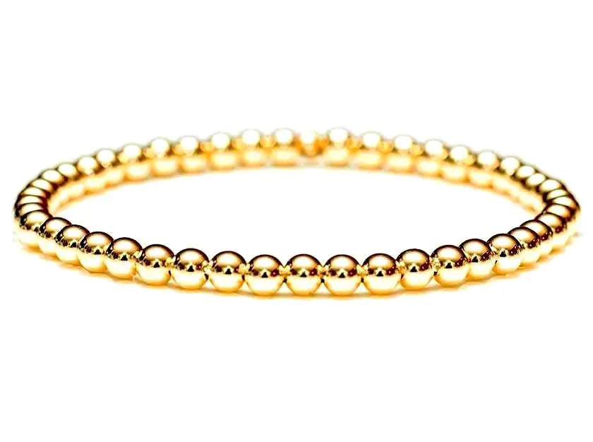 18k Gold Ball Bead Stretch Bracelets, 3mm - 6mm, Men and Women's Bracelet