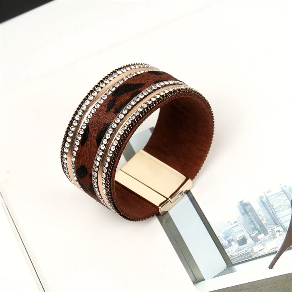 18K Gold-Plated & Cubic Zirconia Brown Leopard Bracelet