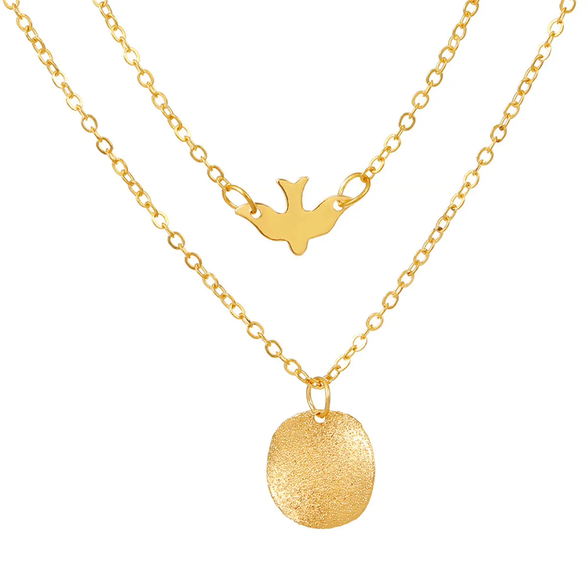 18K Gold-Plated Coin & Bird Layered Pendant Necklace
