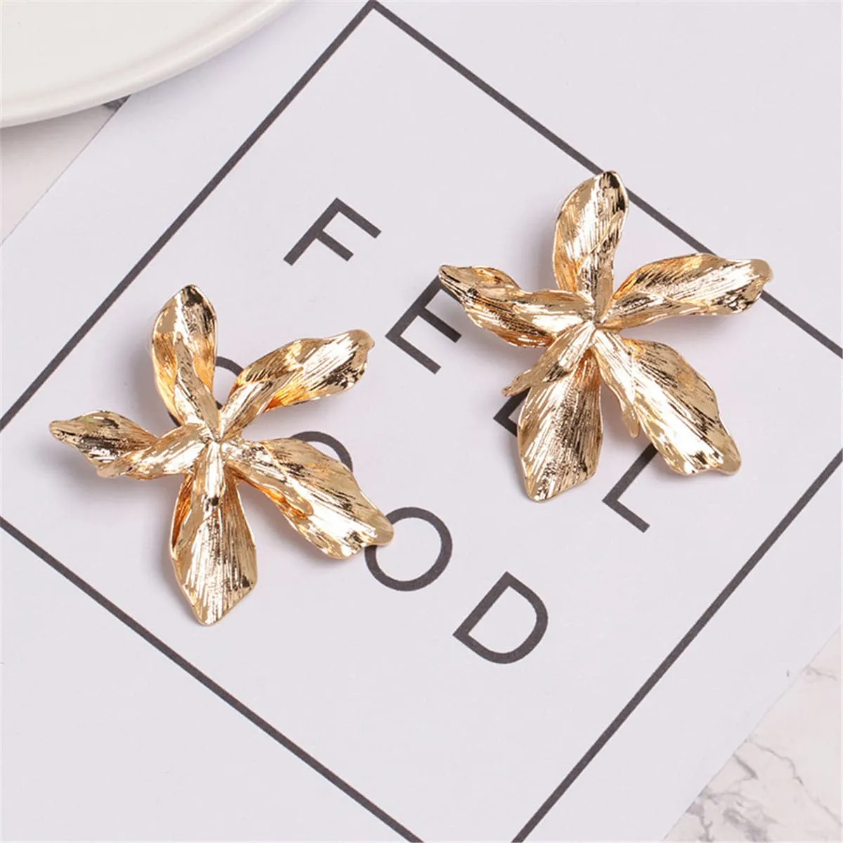 18K Gold-Plated Etched Floral Stud Earrings