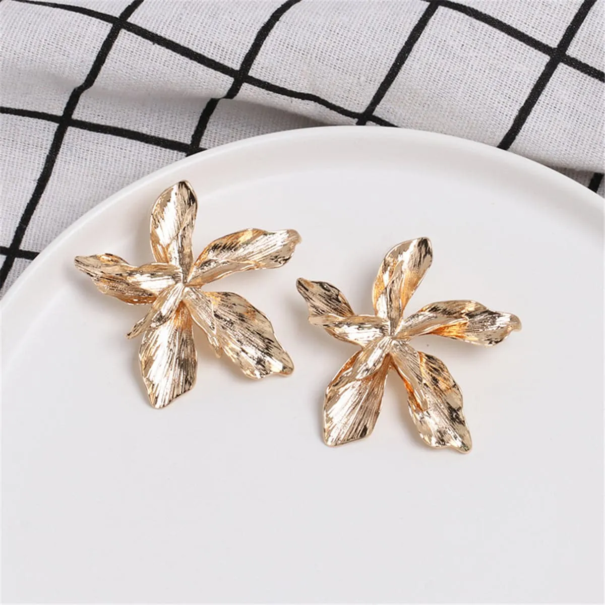 18K Gold-Plated Etched Floral Stud Earrings