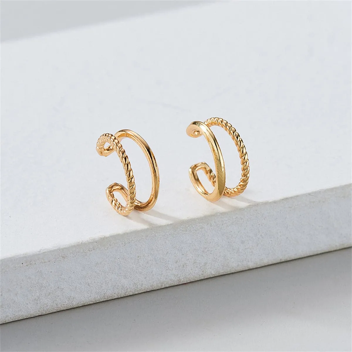 18K Gold-Plated Half Twine Layered Ear Cuffs