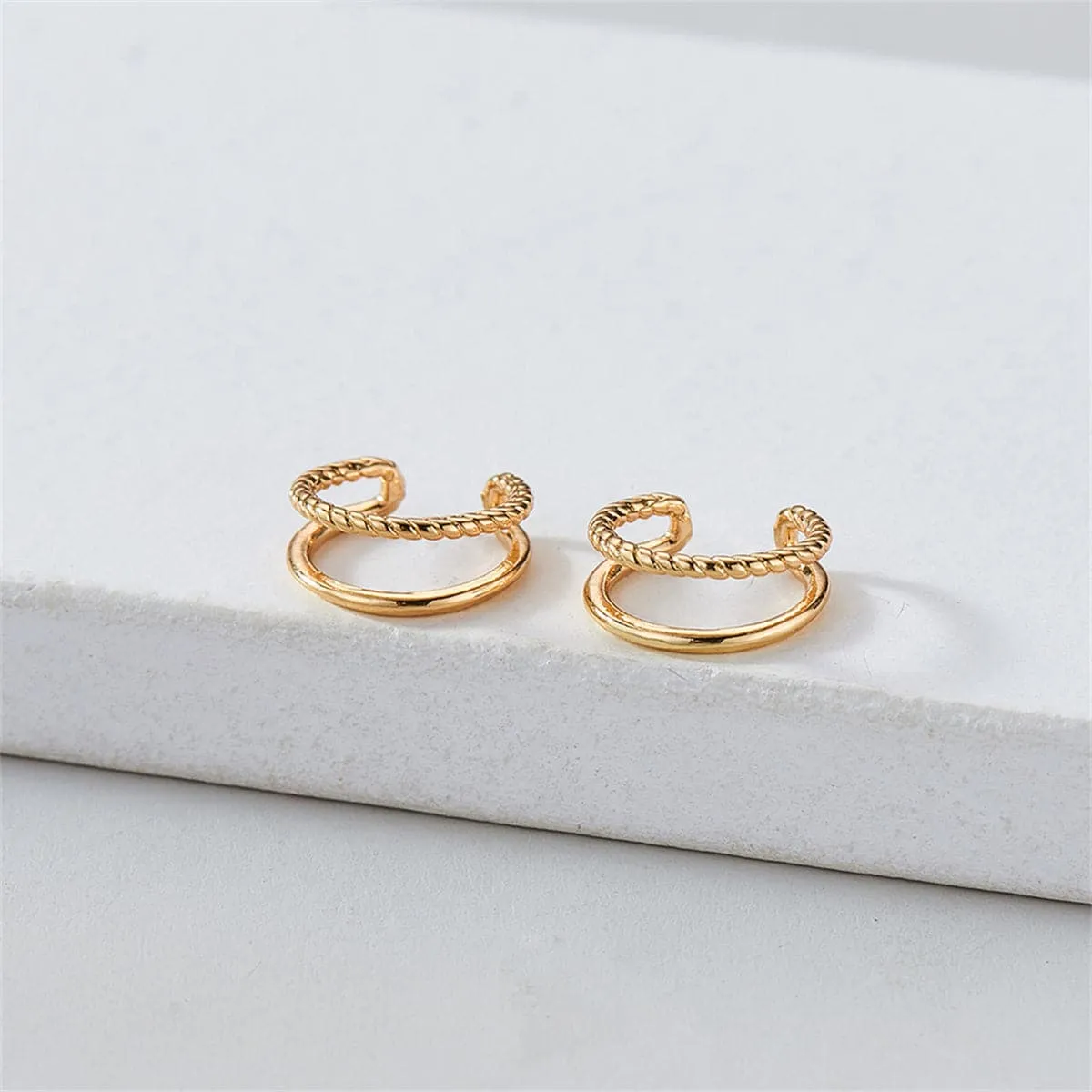 18K Gold-Plated Half Twine Layered Ear Cuffs