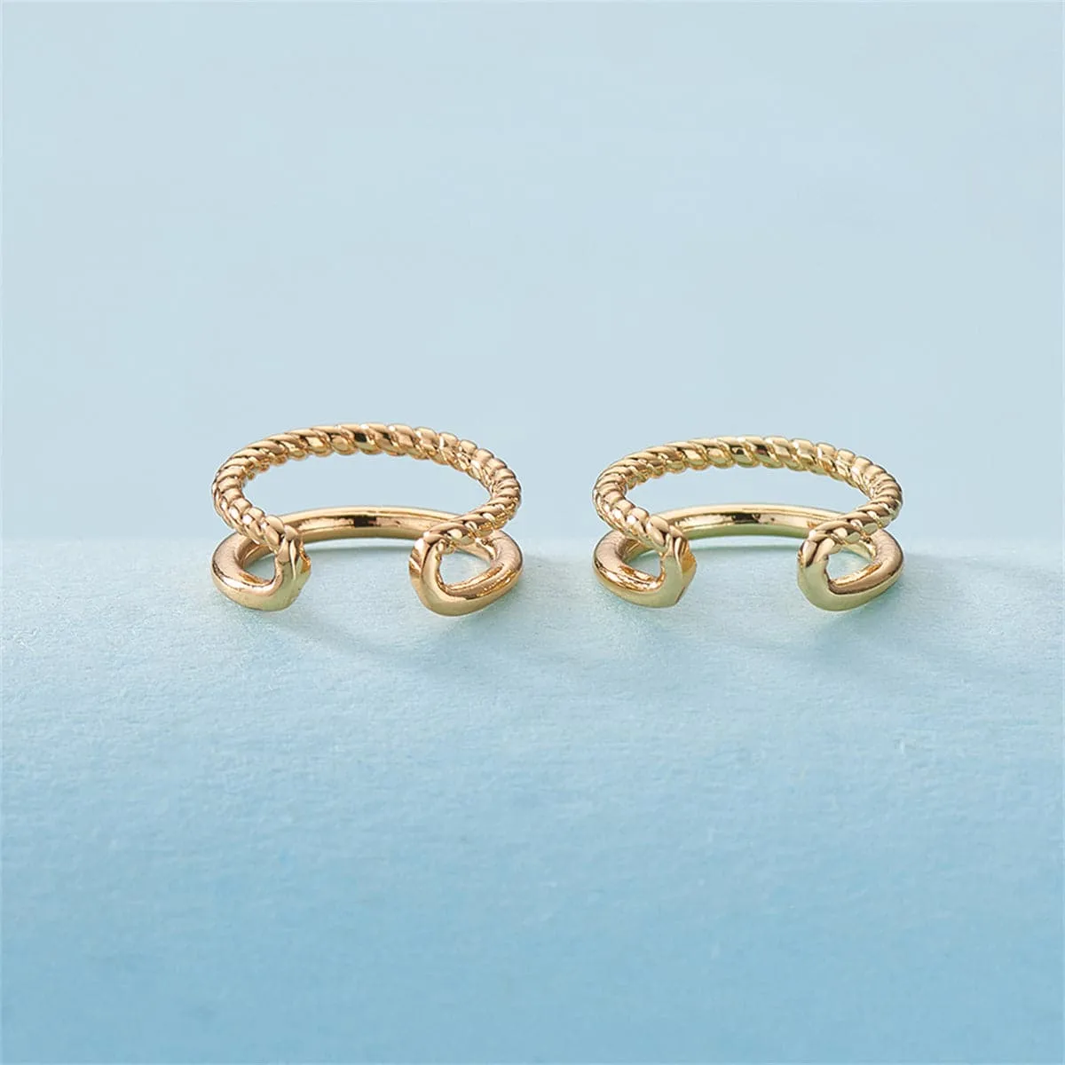 18K Gold-Plated Half Twine Layered Ear Cuffs